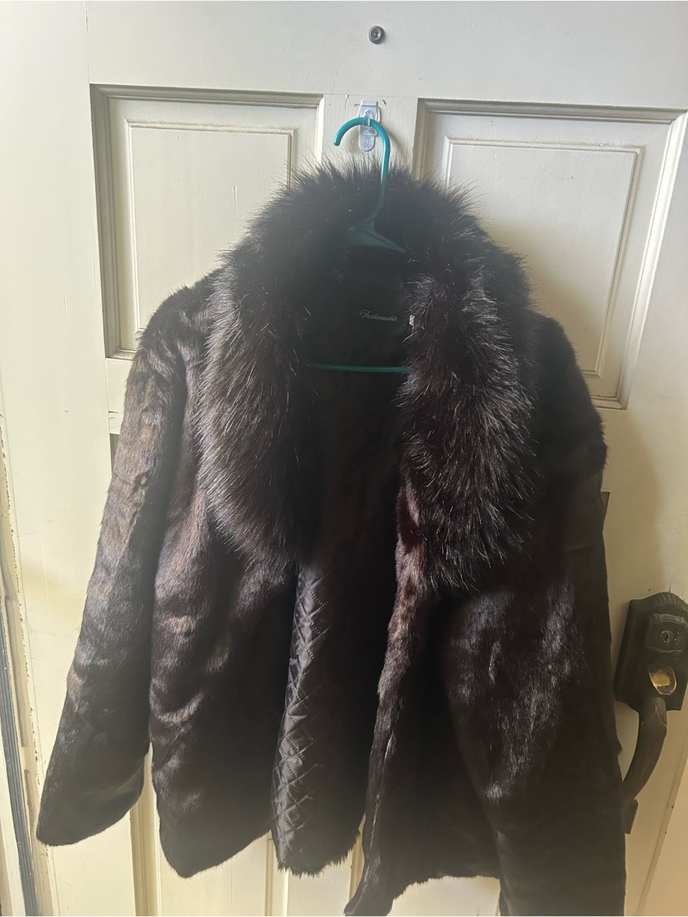Women’s Black Faux Fur Coat with Plush Collar